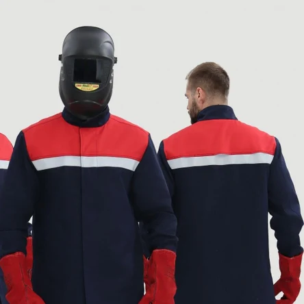 Костюм сварщика Велдсвар-СОП 1 кл.защиты (тк.Хлопок-ОП,350) брюки, т.синий/красный