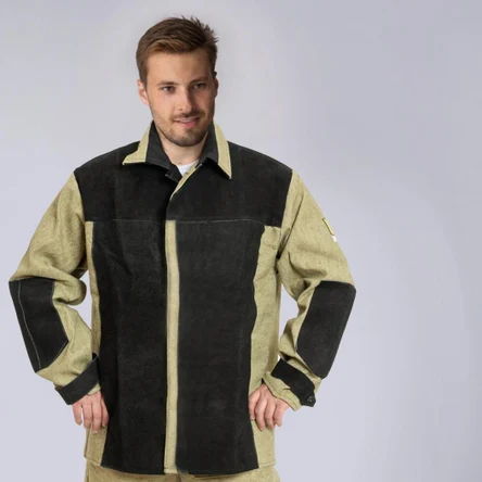 Костюм сварщика комбинированный 2 кл.защиты (тк.Брезент,550/Спилок S=1,5), черный/бежевый